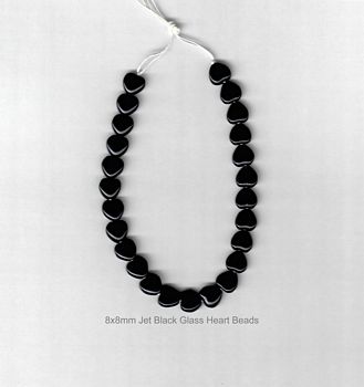 Jet Black Glass Heart shaped beads